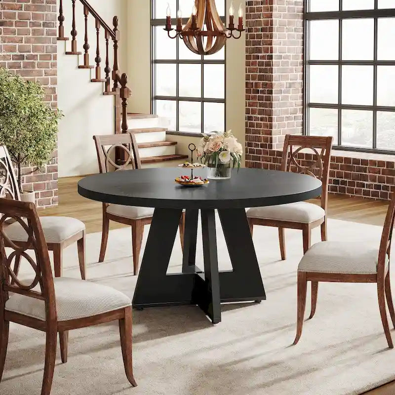 47 Zoll runder Esstisch für 4 Personen, Holztisch im Landhausstil für Küche, Esszimmer, Wohnzimmer