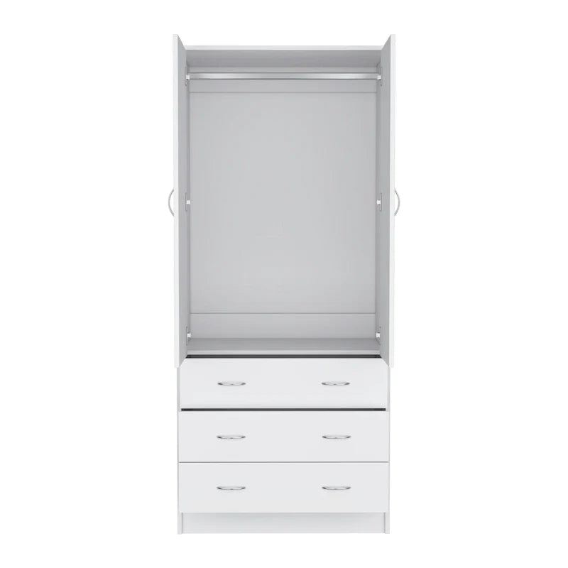 19 Moderner Doppeltüriger Kleiderschrank mit 3 Schubladen und 1 Kleiderstange für Schlafzimmer