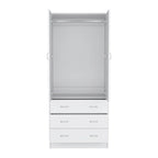 19 Moderner Doppeltüriger Kleiderschrank mit 3 Schubladen und 1 Kleiderstange für Schlafzimmer