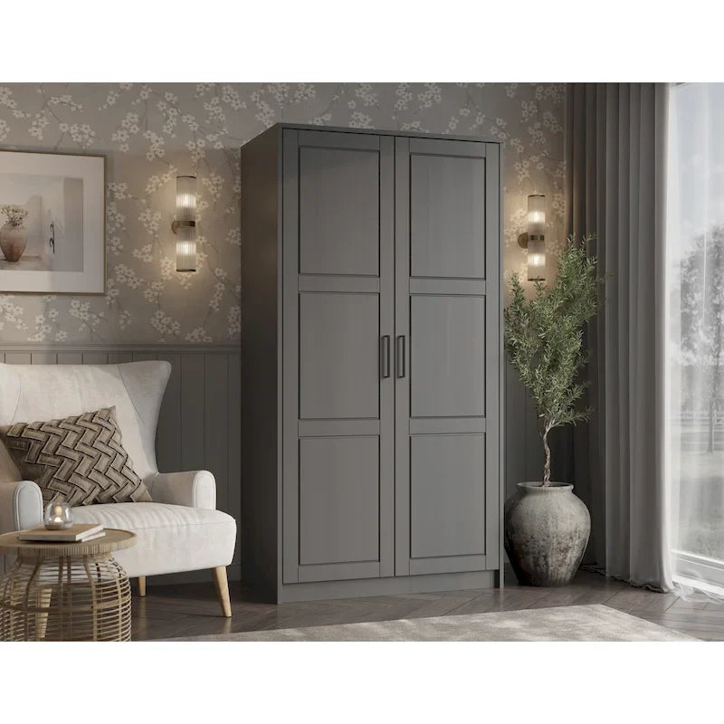 100 % Massivholz Urbaner Kleiderschrank mit 2 Türen, mit Massivholz- und Spiegeltüren