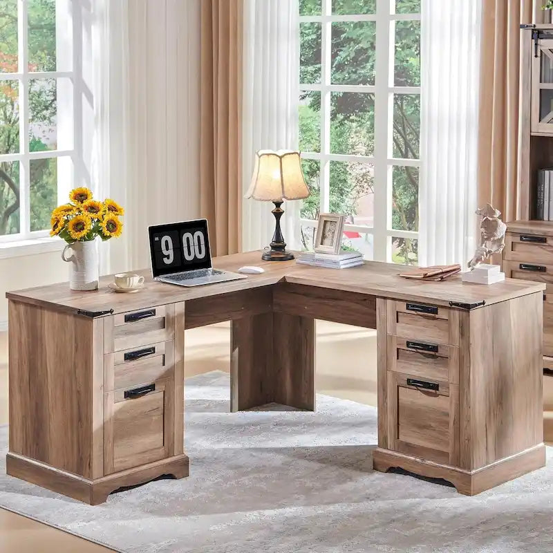 60 Farmhouse L-förmiger Chefschreibtisch, Holz Eckschreibtisch, Computertisch