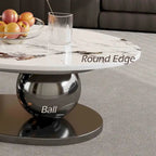 51 Moderne Pandora Oval-Couchtisch mit glänzender gesinterter Steinplatte, Luxus-Couchtisch, Edelstahlbeine für das Wohnzimmer