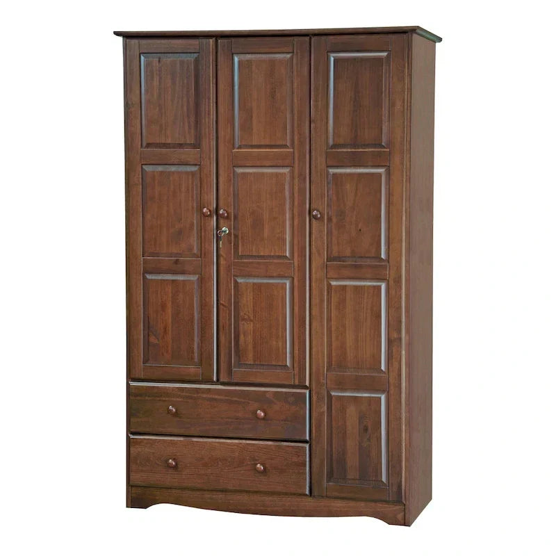 3-türiger Kleiderschrank – Weiß/Mokka/Java – Massivholz
