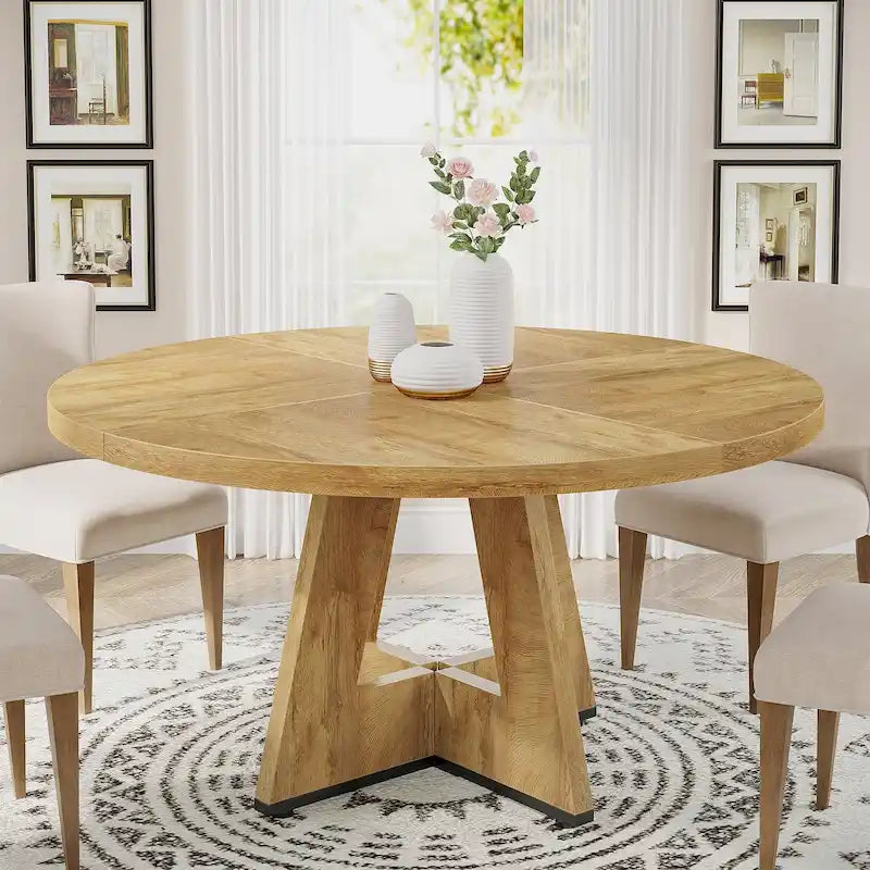 47 Zoll runder Esstisch für 4 Personen, Holztisch im Landhausstil für Küche, Esszimmer, Wohnzimmer