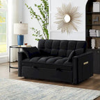4-in-1 Loveseat Schlafsofa mit Armlehnen & Aufbewahrungstaschen, Multifunktionales getuftetes Ausziehsofa mit verstellbarer Rückenlehne