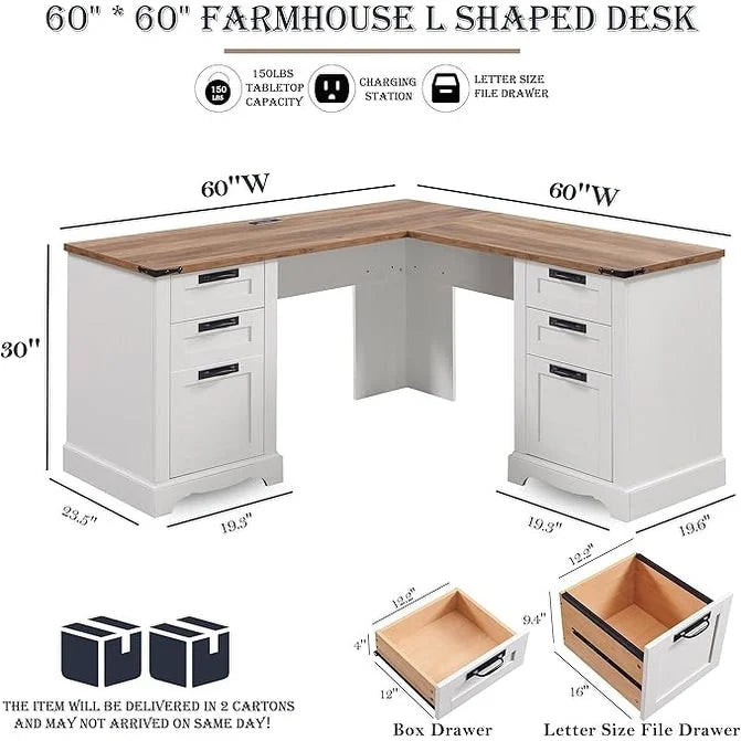 60 Farmhouse L-förmiger Chefschreibtisch, Holz Eckschreibtisch, Computertisch
