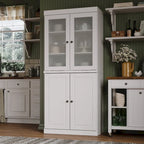 Vollholz-Vorratschrank mit Milchglastüren, Holztüren, 2 Schubladen und verstellbaren Einlegeböden