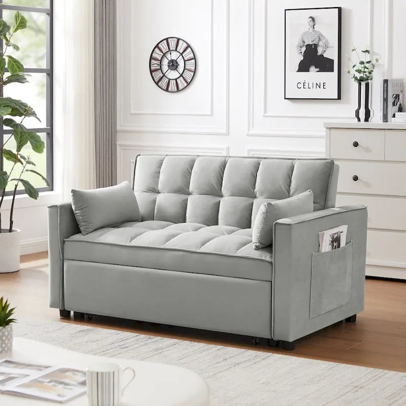 3-in-1 Schlafsofa aus Samt mit Ausziehbett und verstellbarer Rückenlehne