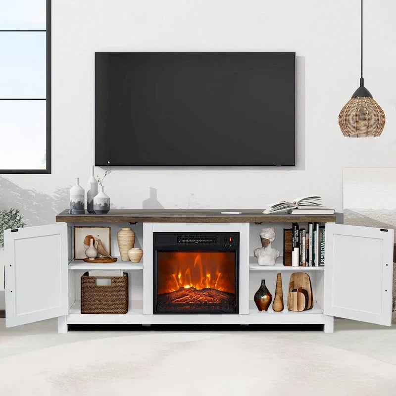 58 Farmhouse elektrische Kamin-TV-Ständer Konsolentisch für Fernseher bis zu 65 Zoll